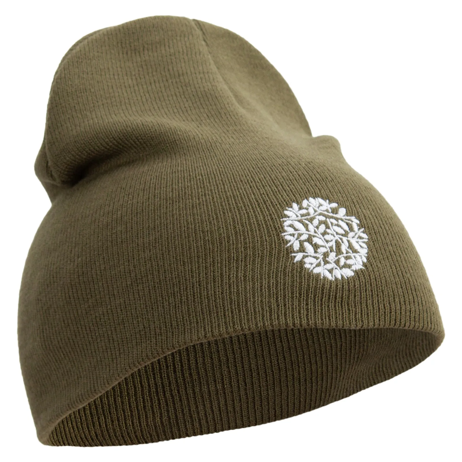 Artistic Natural Leaf Logo Embroidered 8 inch Acrylic Short beanie