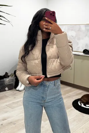 Bryant Cropped Puffer Jacket (Taupe Brown)