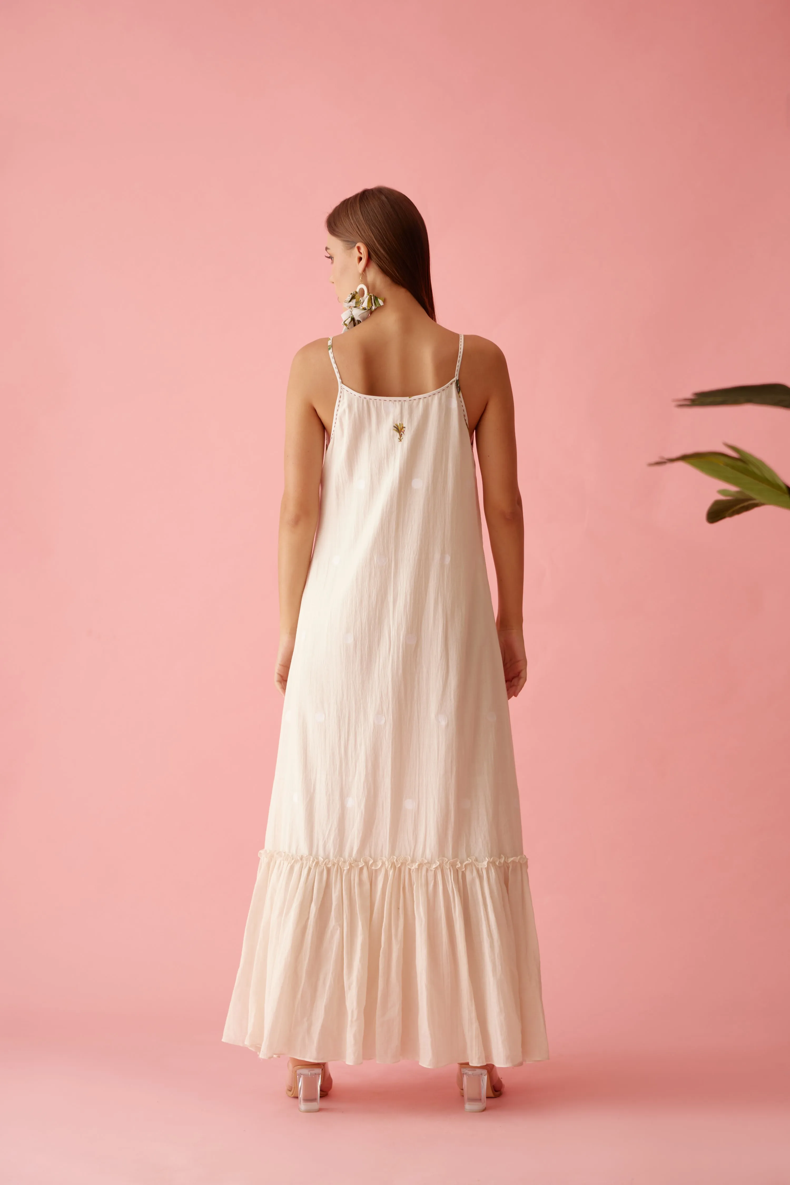 Cream handwoven jamdani cotton slip dress