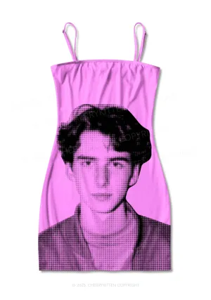 Custom Pixel Portrait Y2K Print Slip Dress Cherrykitten