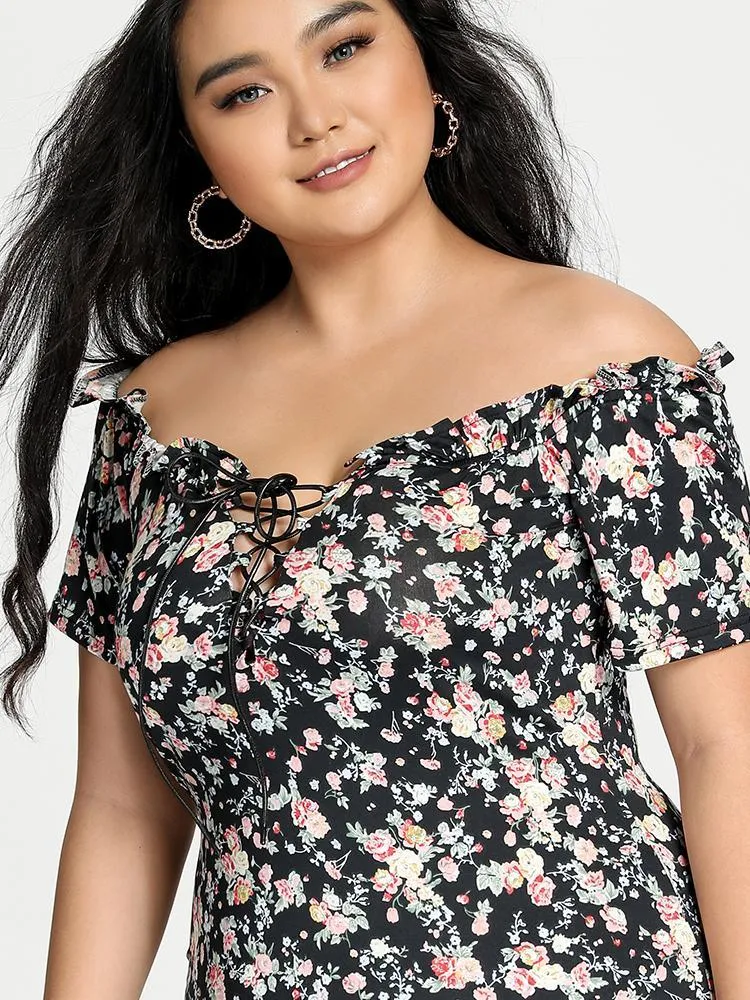 Ditsy Lace Up Dress