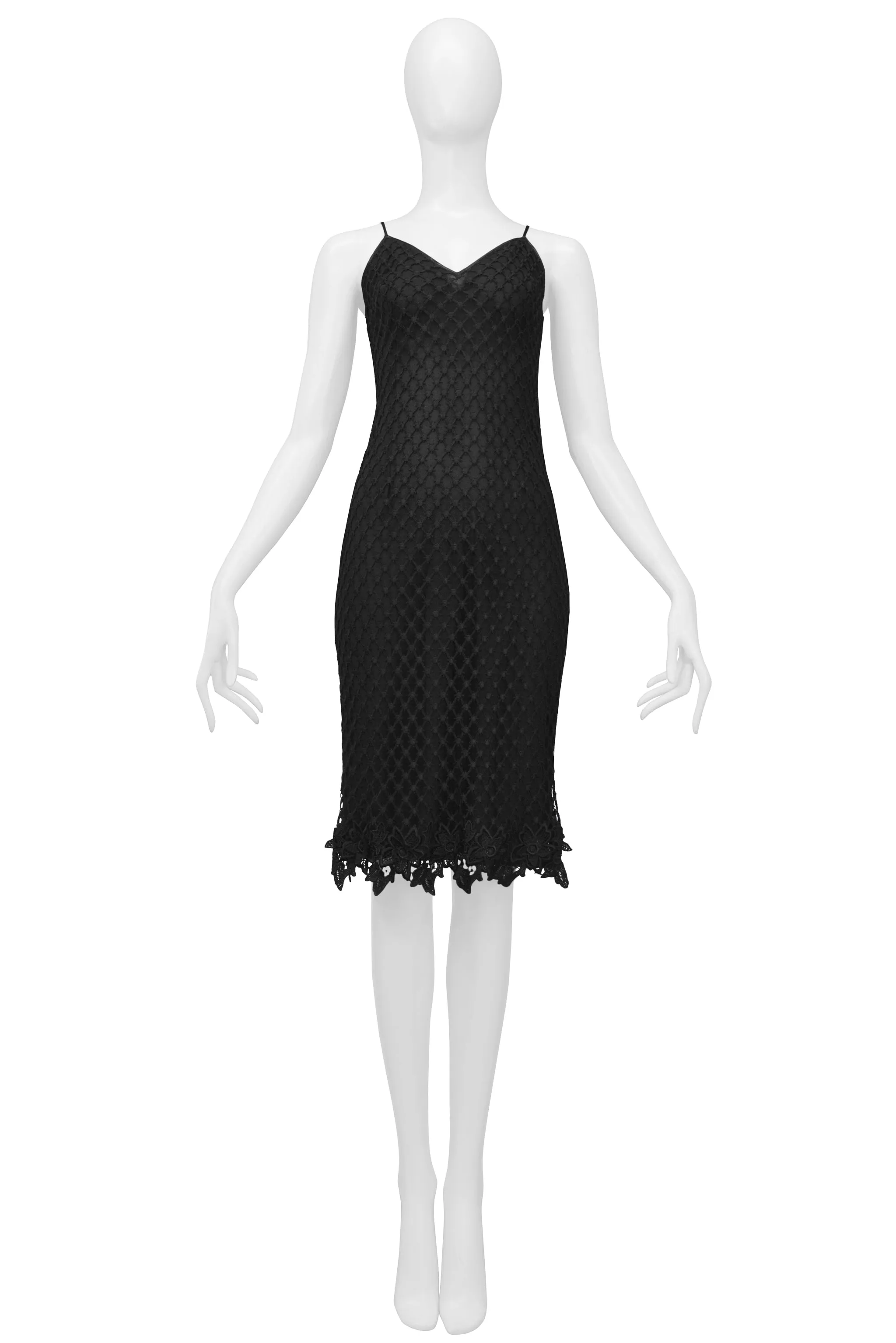 DOLCE & GABBANA BLACK KNIT FISHNET SLIP DRESS