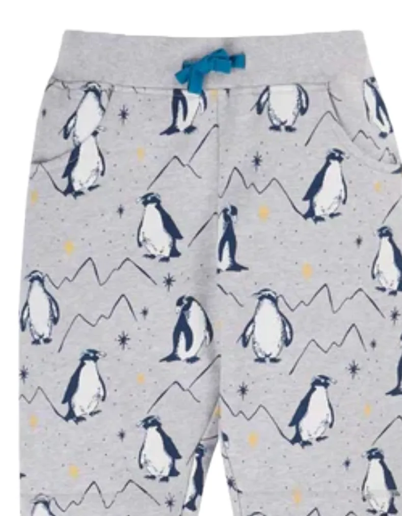 Frugi Boy's Penguins Printed Snug Joggers in Grey Marl