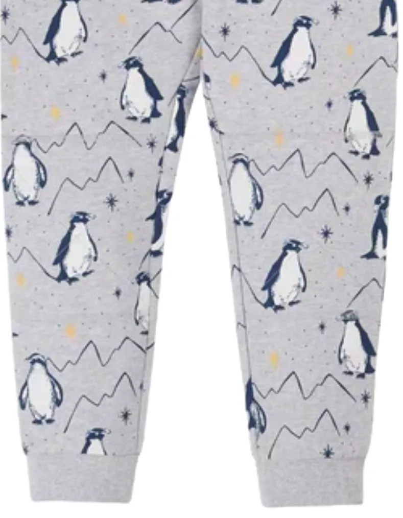 Frugi Boy's Penguins Printed Snug Joggers in Grey Marl