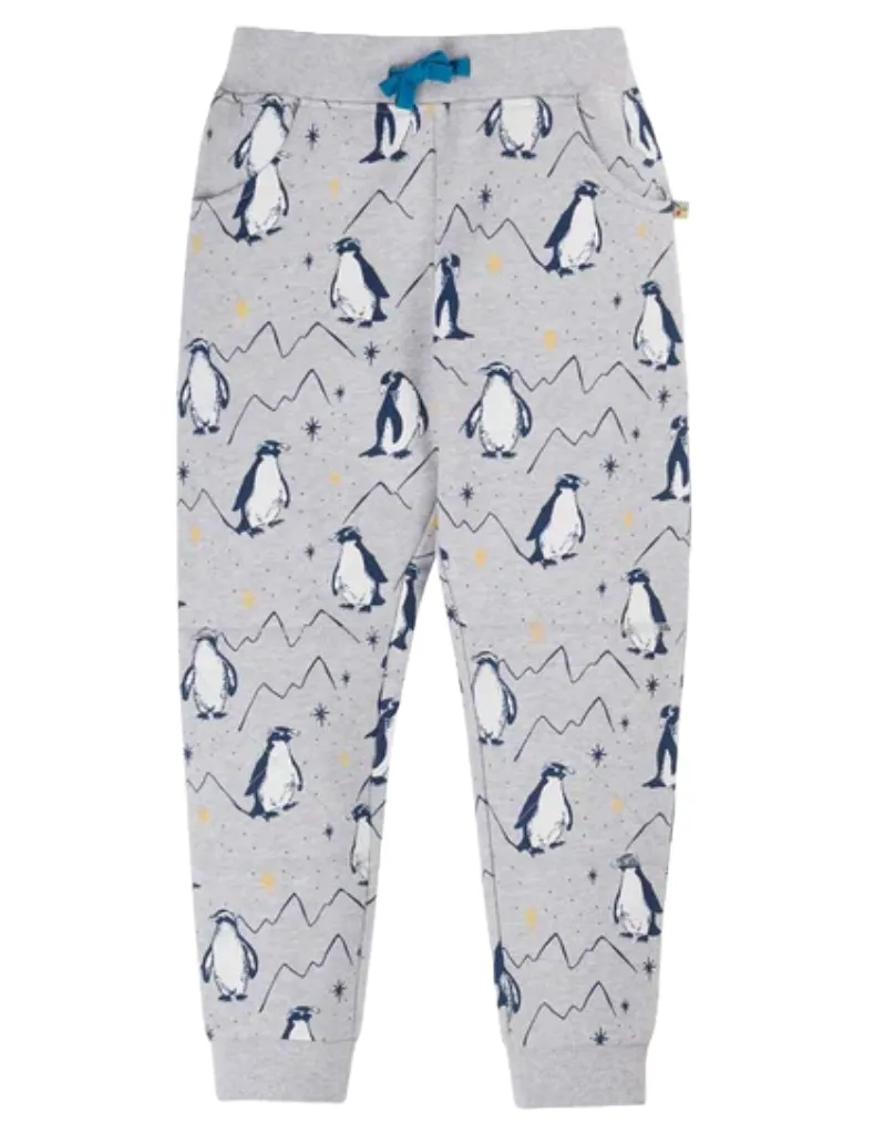 Frugi Boy's Penguins Printed Snug Joggers in Grey Marl