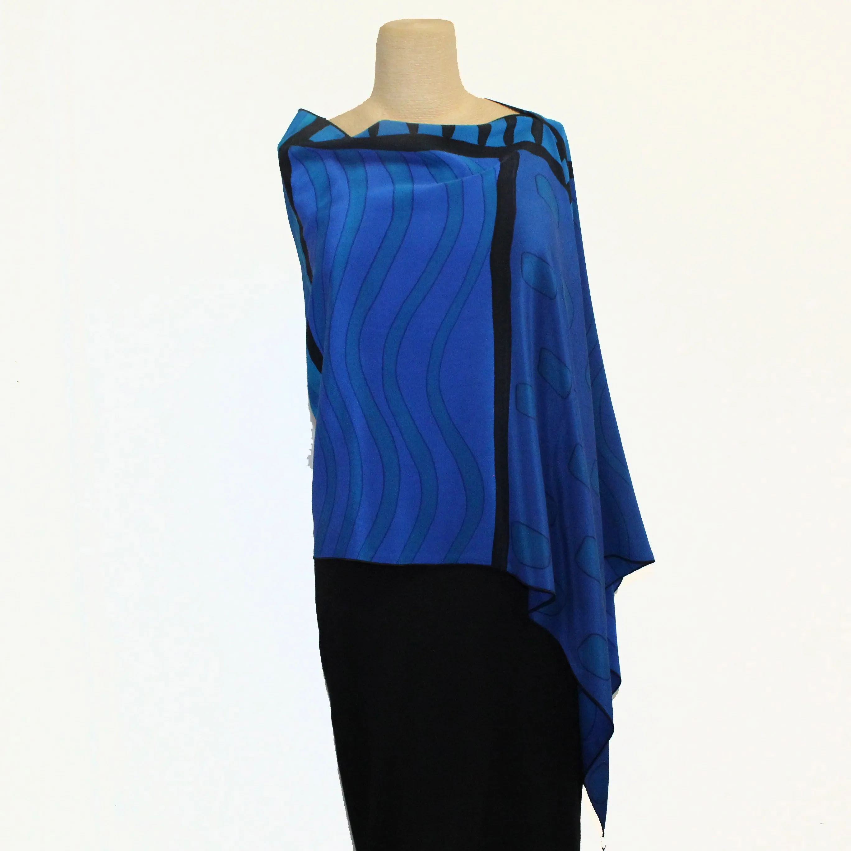 Kay Chapman Poncho, Patchwork, Blue/Turquoise, OS