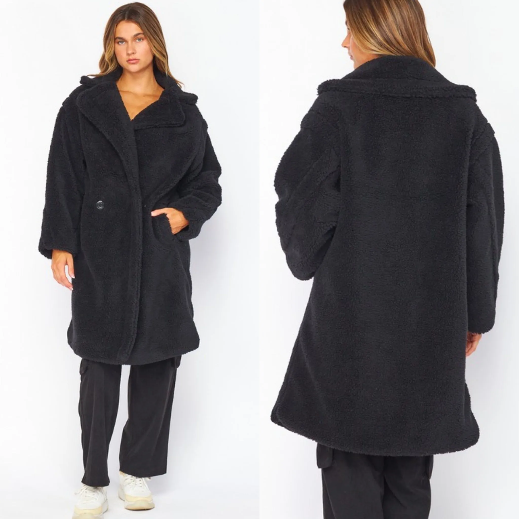Oversized teddy trench coat