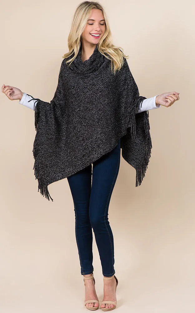 PA20D7 Metallic Solid Poncho with Fringe