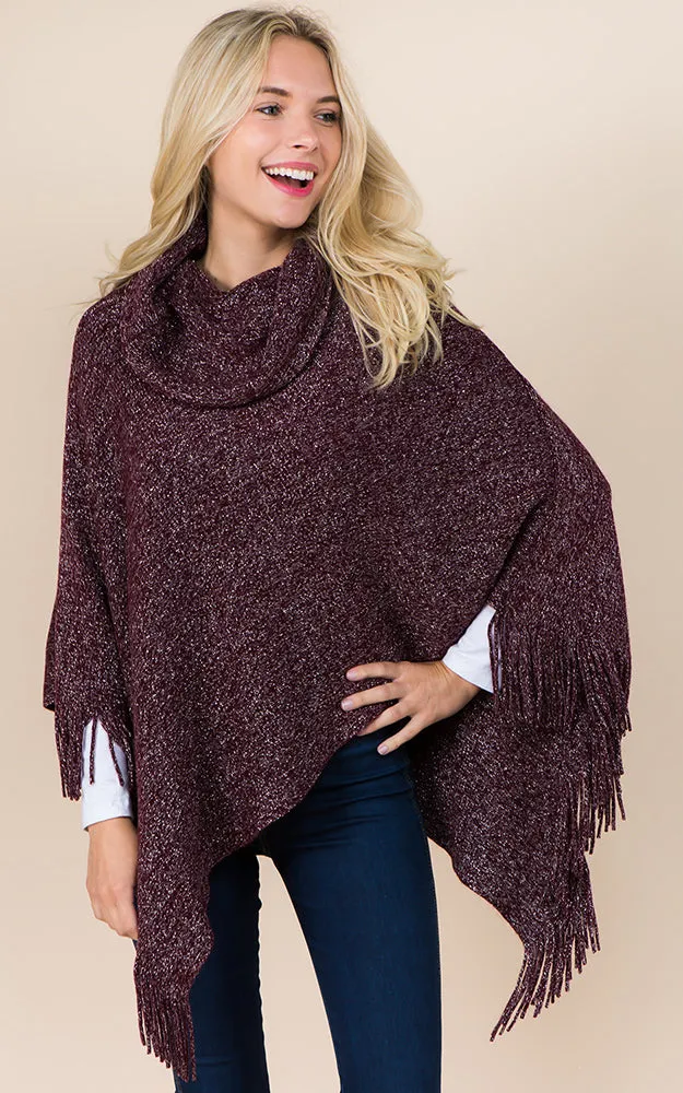 PA20D7 Metallic Solid Poncho with Fringe
