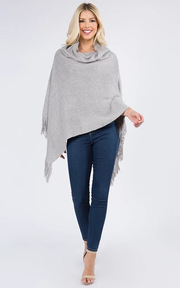 PA20D7 Metallic Solid Poncho with Fringe