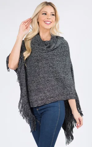 PA20D7 Metallic Solid Poncho with Fringe