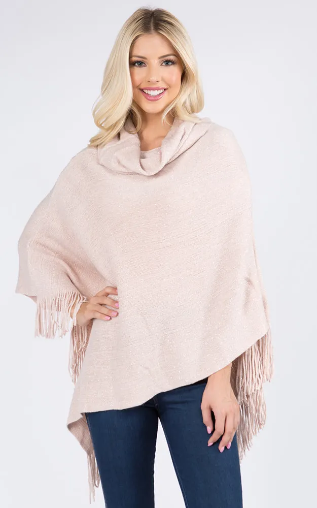 PA20D7 Metallic Solid Poncho with Fringe