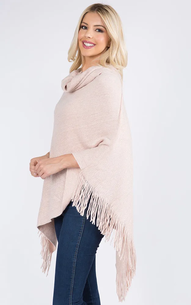 PA20D7 Metallic Solid Poncho with Fringe