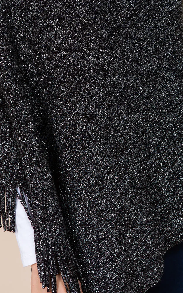 PA20D7 Metallic Solid Poncho with Fringe