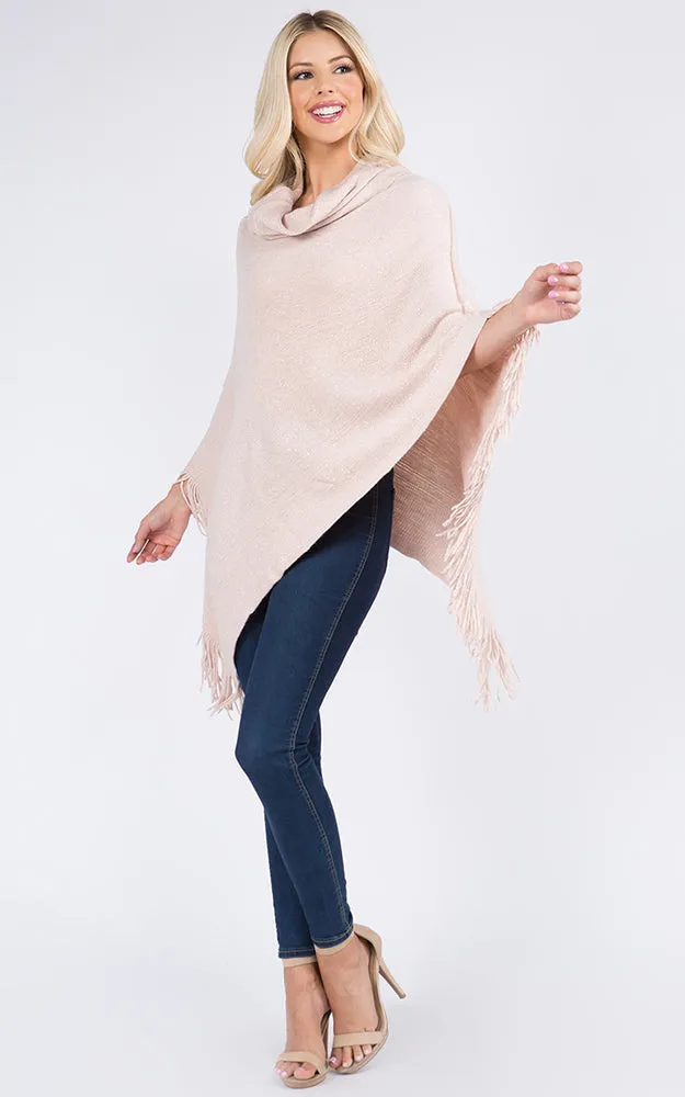 PA20D7 Metallic Solid Poncho with Fringe