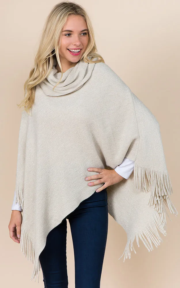 PA20D7 Metallic Solid Poncho with Fringe