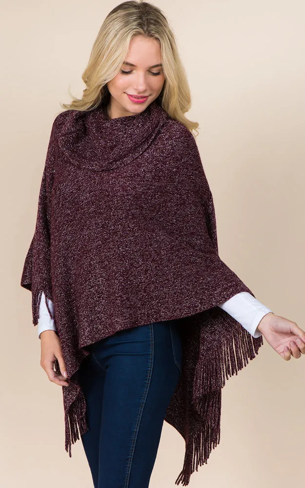 PA20D7 Metallic Solid Poncho with Fringe