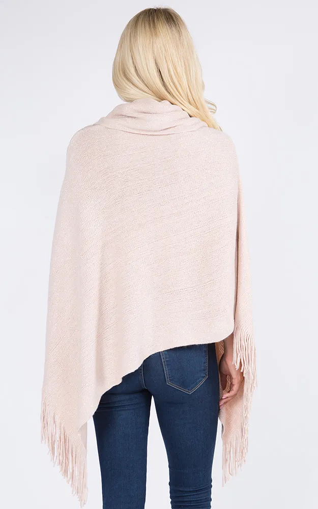 PA20D7 Metallic Solid Poncho with Fringe