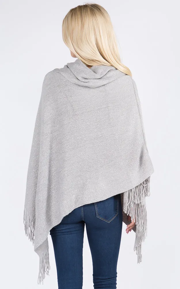 PA20D7 Metallic Solid Poncho with Fringe
