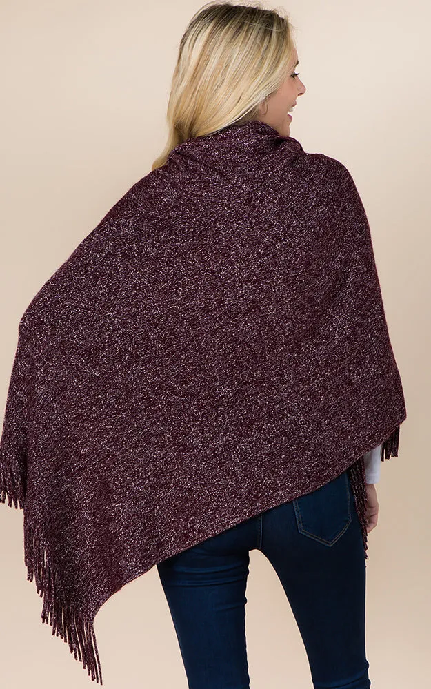 PA20D7 Metallic Solid Poncho with Fringe