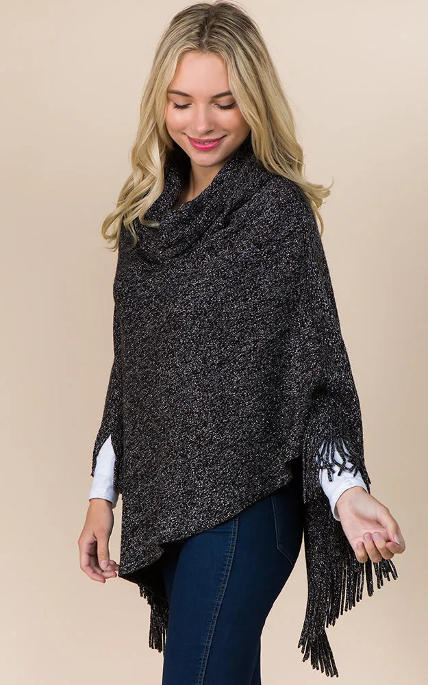 PA20D7 Metallic Solid Poncho with Fringe