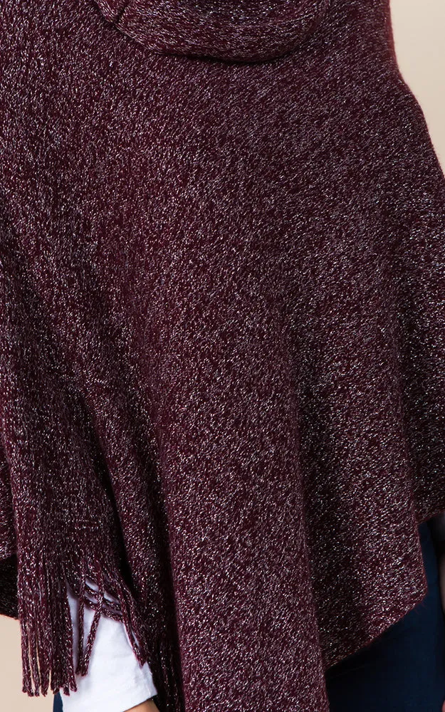 PA20D7 Metallic Solid Poncho with Fringe