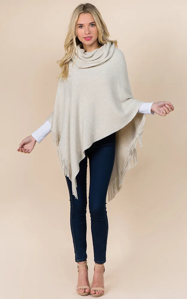 PA20D7 Metallic Solid Poncho with Fringe