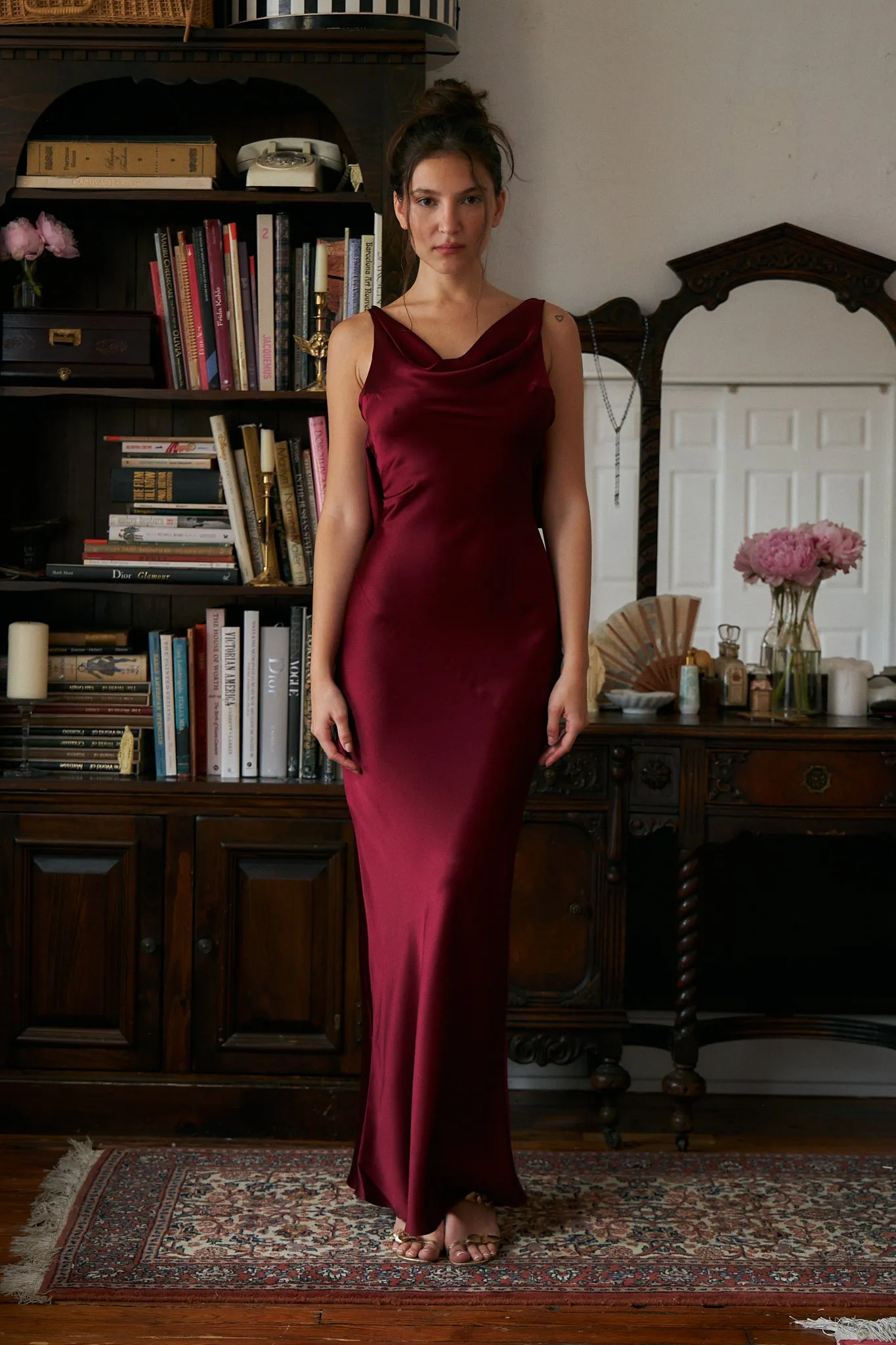 Plunging Back Cowl Dress Sangre