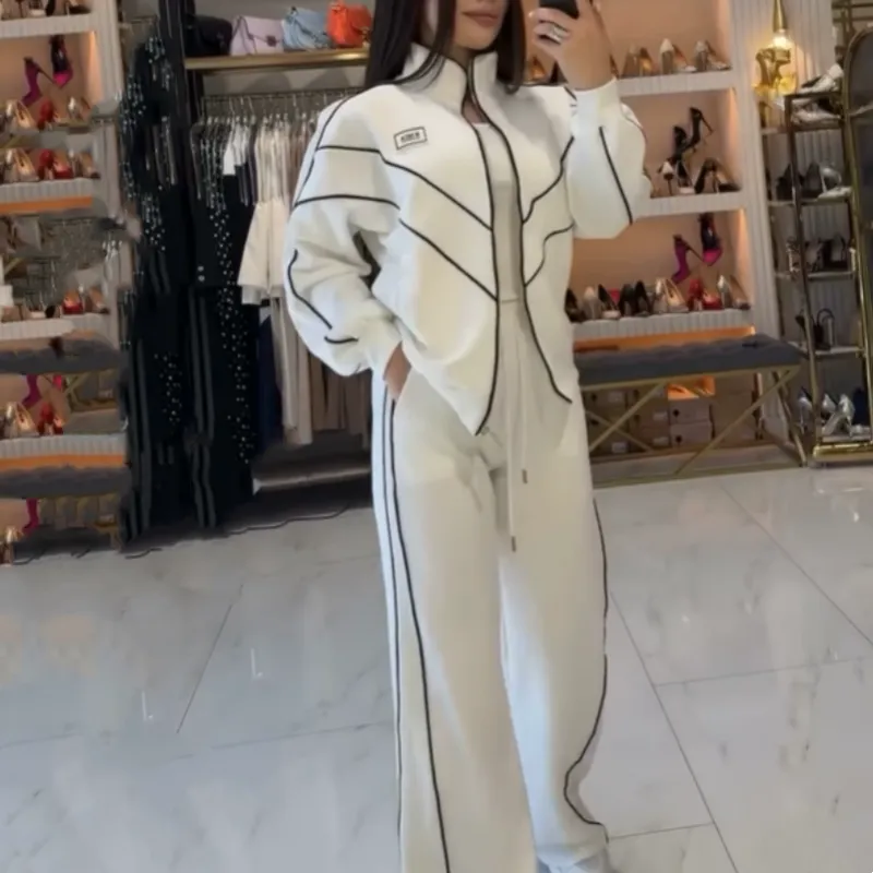 Turtleneck Striped Top  Wide-Leg Pants 2-Piece Set