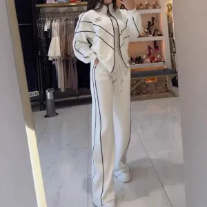 Turtleneck Striped Top  Wide-Leg Pants 2-Piece Set