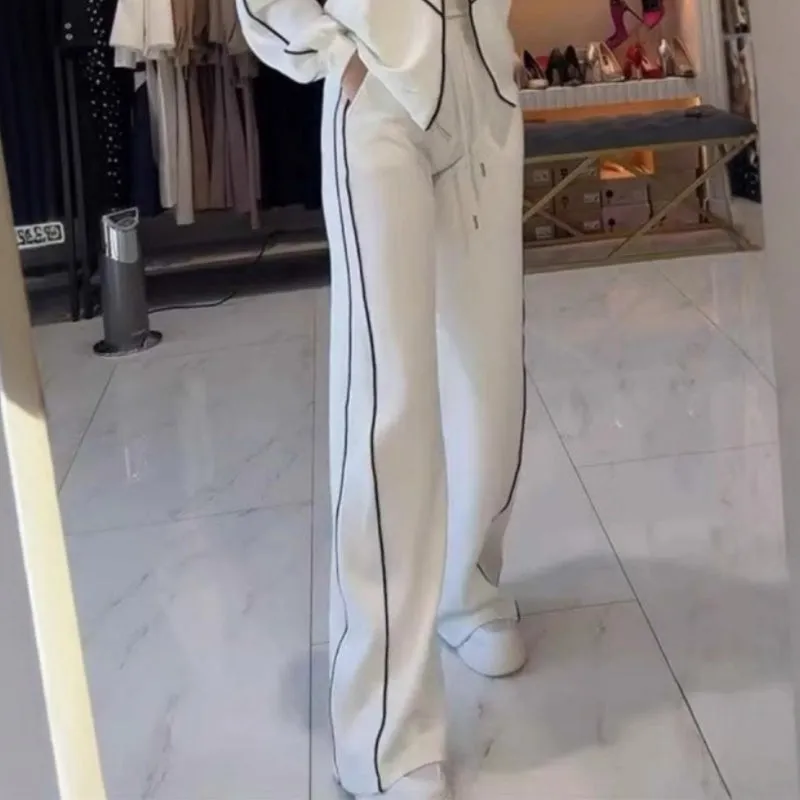 Turtleneck Striped Top  Wide-Leg Pants 2-Piece Set