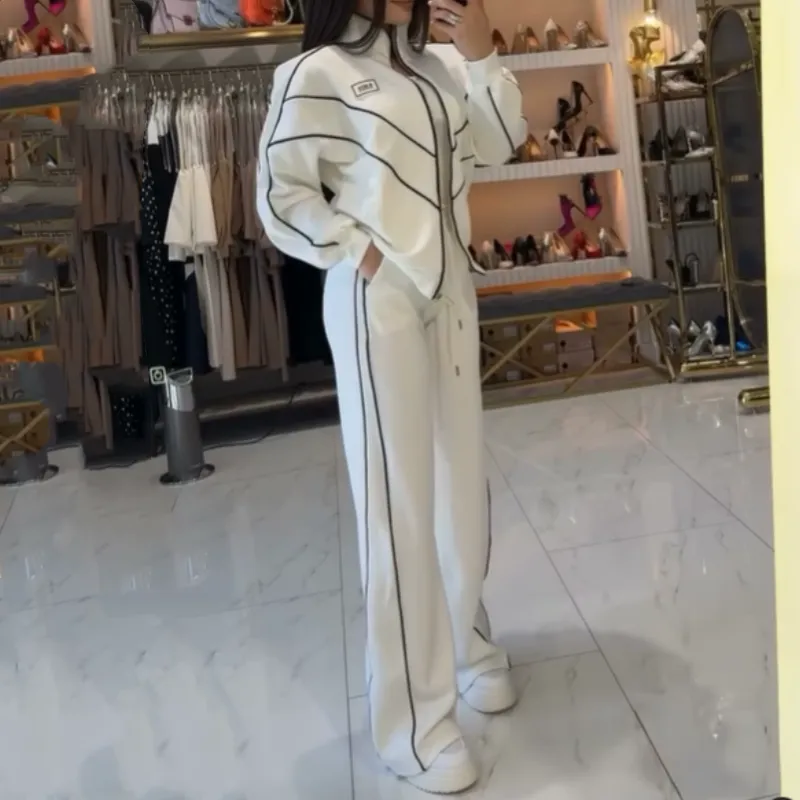 Turtleneck Striped Top  Wide-Leg Pants 2-Piece Set