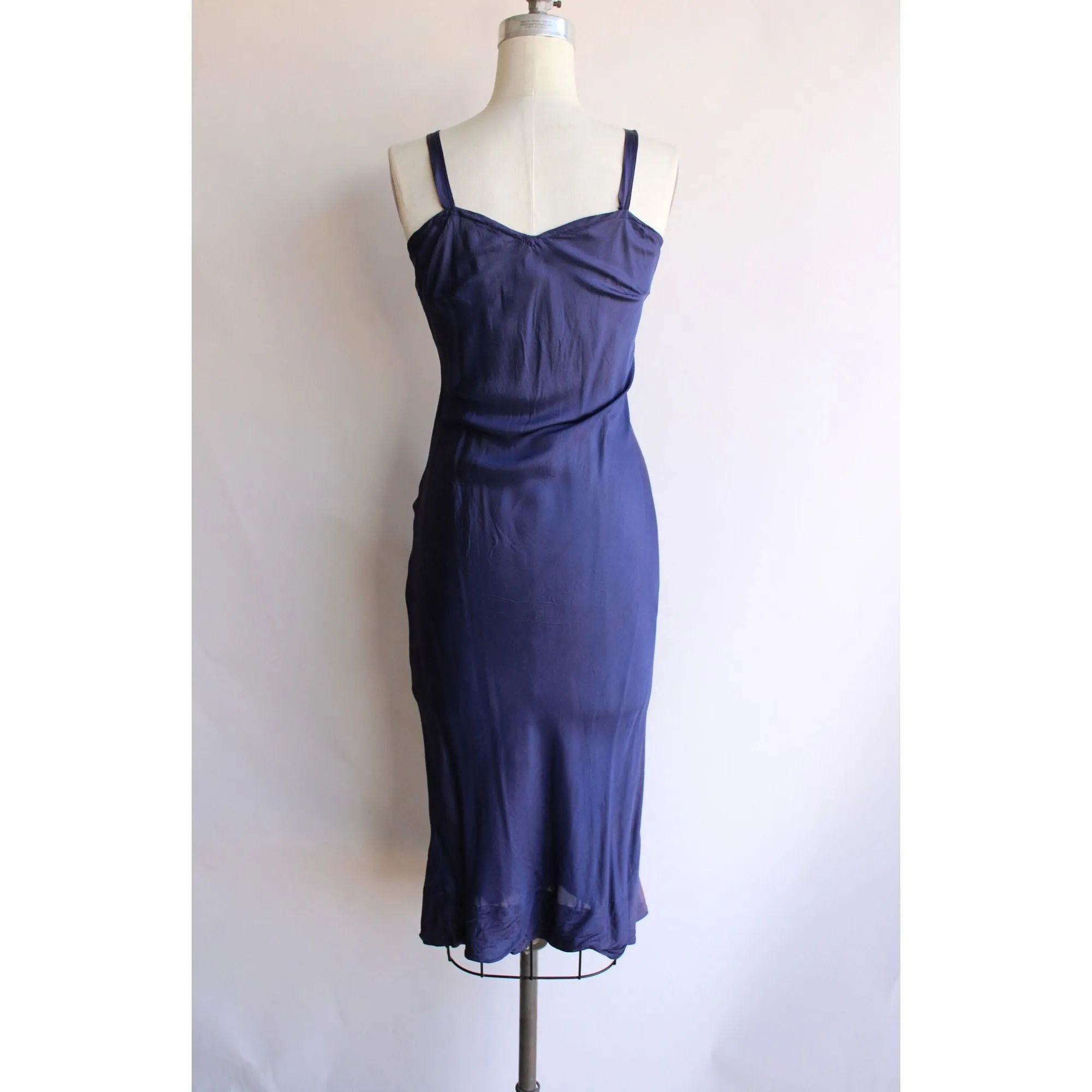 Vintage 1930s Navy Blue Rayon Full Slip