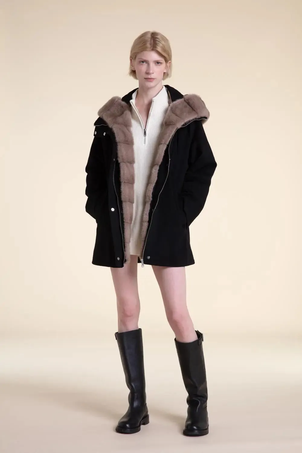 Womens black parka with fur hood